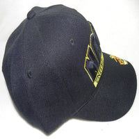 HAT NAVY EMBROIDERED BLACK BALL CAP